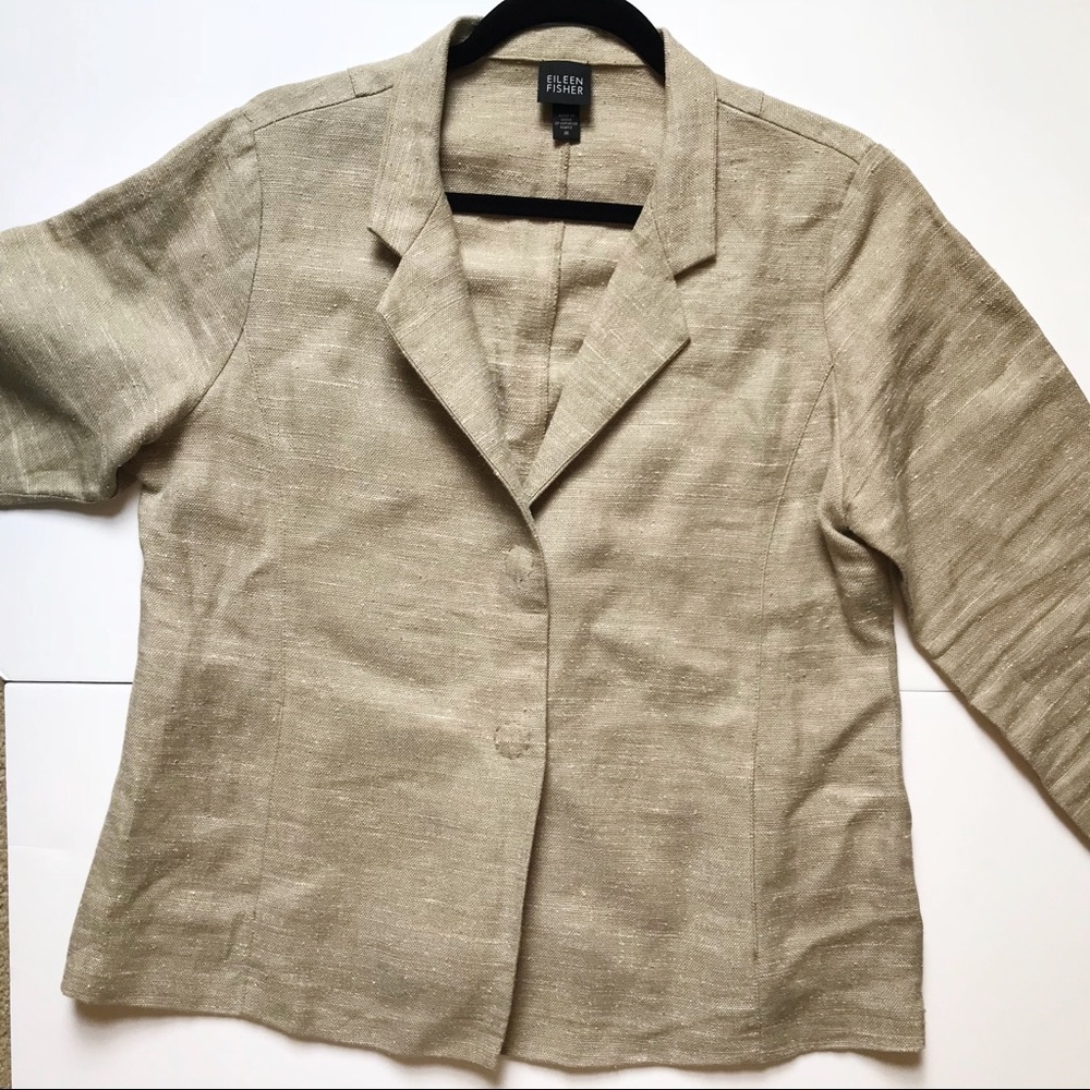 Eileen Fisher tan linen silk blend blazer jacket